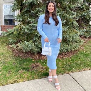 Long Sleeve Knit Side Slit Midi Dress